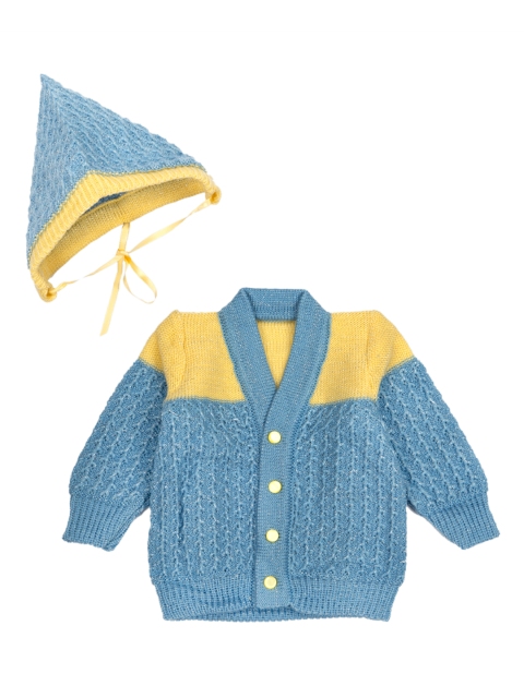 

MeeMee Unisex Blue & Yellow Colourblocked Cardigan