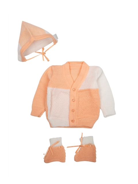 

MeeMee Unisex Peach-Coloured & White Colourblocked Cardigan