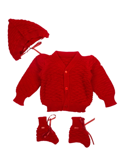 

MeeMee Unisex Red Self Design Cardigan