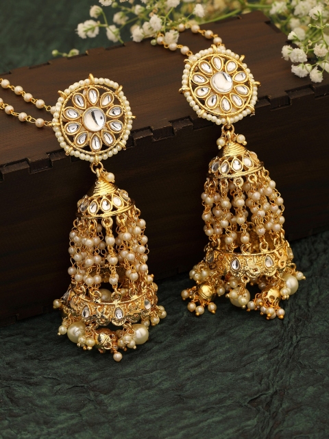 

Tipsyfly Women Gold-Toned & White Contemporary Drop Earrings With Extended Chain