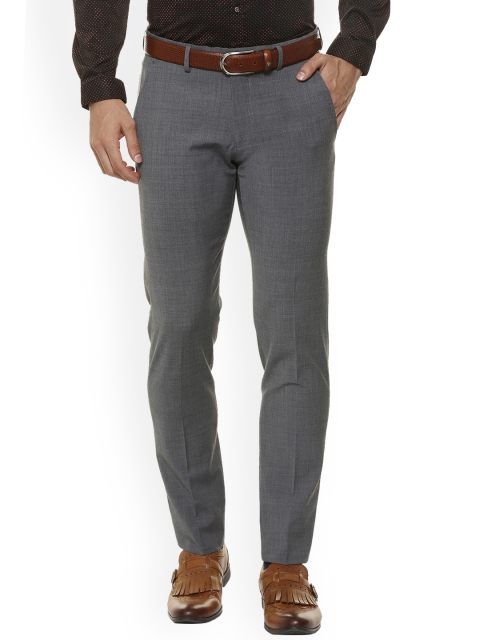 

SIMON CARTER LONDON Men Grey Slim Fit Self Design Formal Trousers