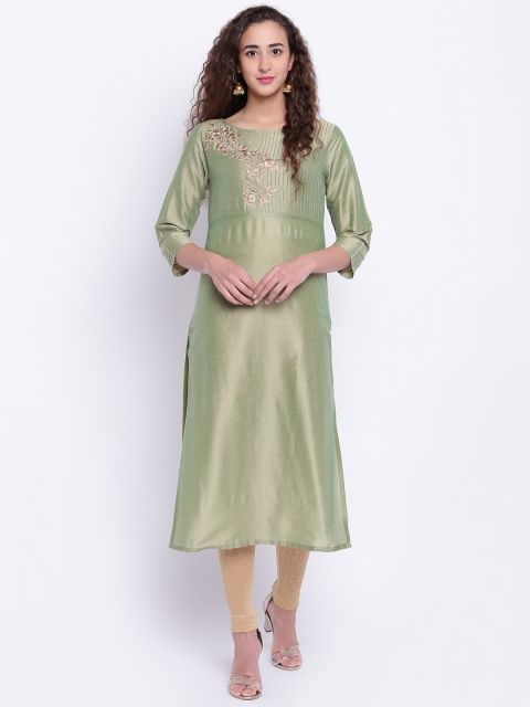 

Shakumbhari Women Green Embroidered Straight Kurta