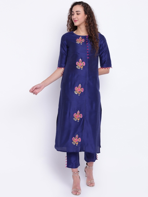 

Shakumbhari Women Blue Embroidered Kurta with Trousers