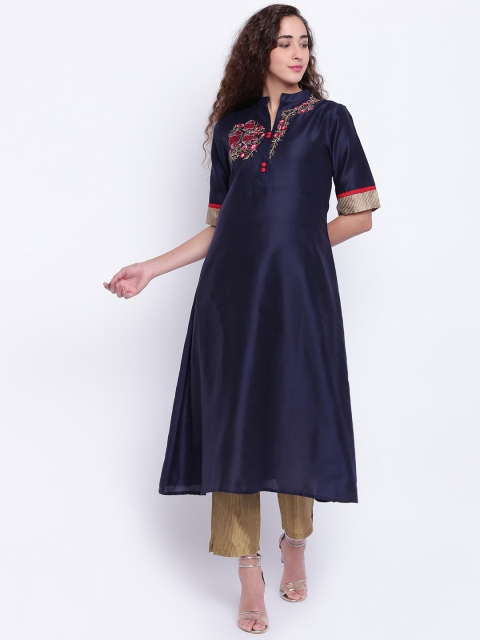 

Shakumbhari Women Navy Blue Embroidered A-Line Kurta