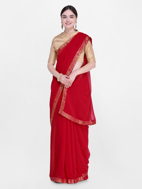 

Kalista Red Solid Saree With Embroidered Border