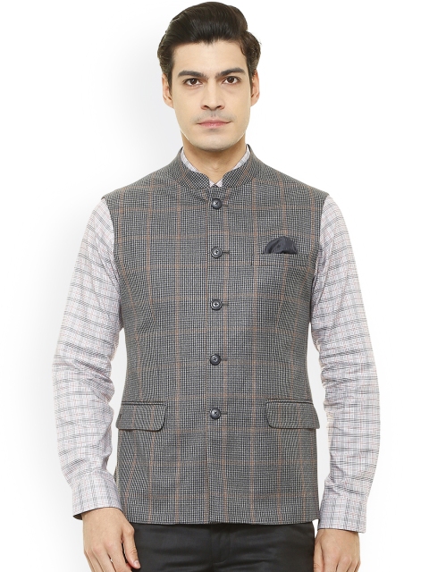 

Van Heusen Men Grey Checked Nehru Jacket