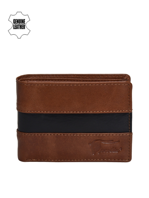 

Peseta Men Tan Brown & Black Colourblocked Two Fold Leather Wallet