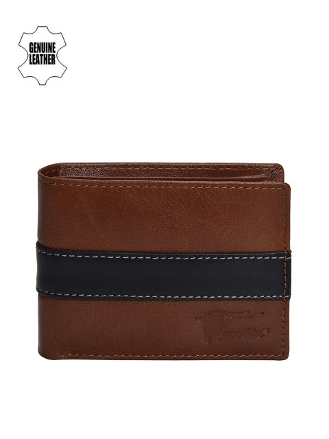 

Peseta Men Tan Brown & Black Colourblocked Two Fold Leather Wallet