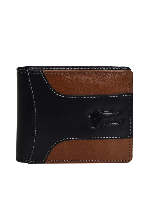 

Peseta Men Black & Tan Brown Colourblocked Leather Two Fold Wallet