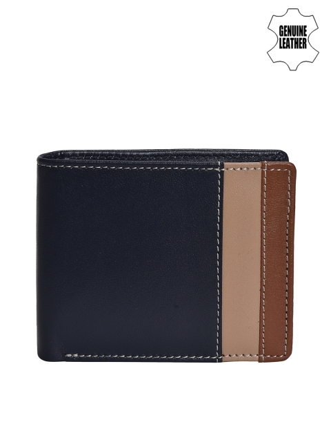 

Peseta Men Navy Blue & Beige Solid Two Fold Wallet