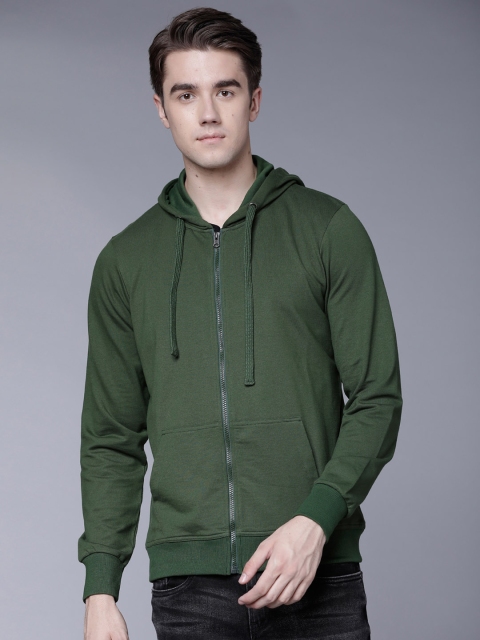 

HIGHLANDER Men Green Solid Hooded Sweatshirt