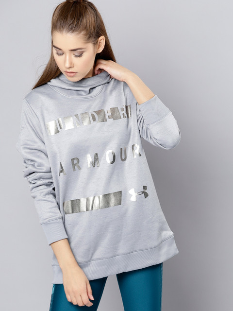 

UNDER ARMOUR Women Grey & Silver Synthetic Fleece Printed Pullover