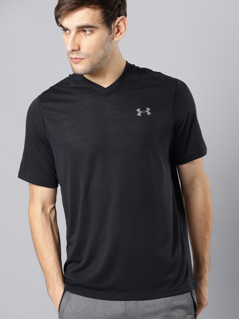 

UNDER ARMOUR Men Black UA Threadborne V-Neck SS-MDN Solid T-shirt