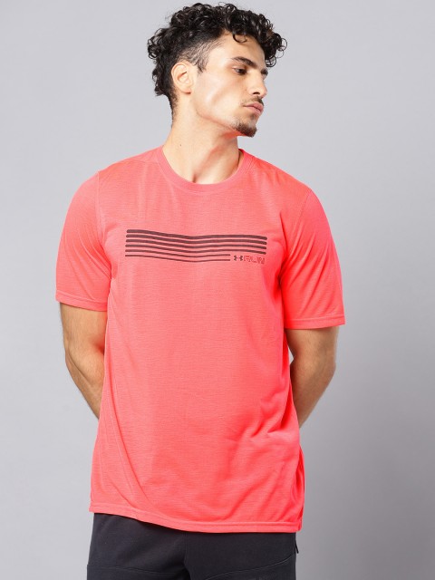 

UNDER ARMOUR Men Coral Orange Graphic Printed Detail Running T-shirt