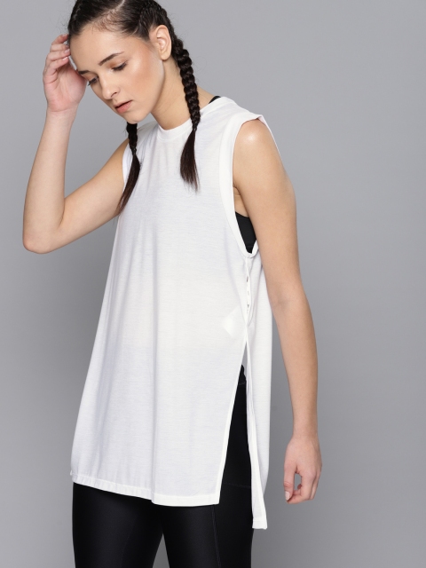 

UNDER ARMOUR Women White Solid Breathe Tunic Tank White Top 1300220