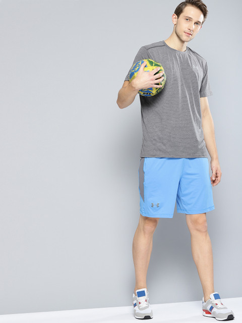 

UNDER ARMOUR Men Grey Threadborne Streaker Short Sleeve Striped Running T-shirt