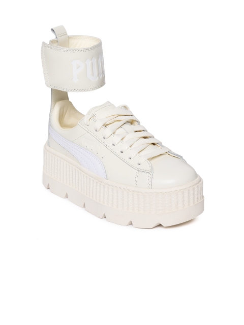 

Puma Women Cream-Coloured Ankle Strap Wn s Mid-Top Flatform Leather Sneakers