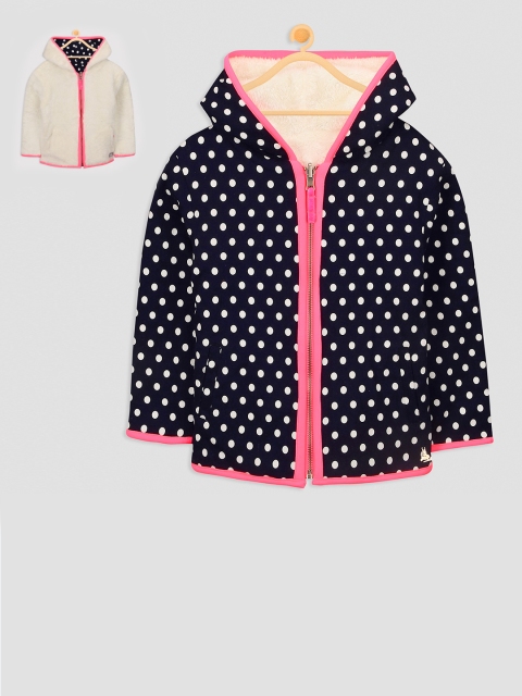 

Cherry Crumble Kids Off-White & Navy Blue Printed Hooded Reversible Sweatshirt