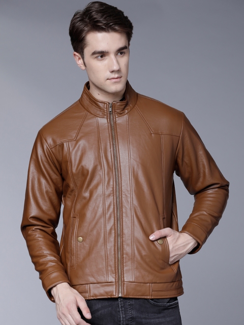 

LOCOMOTIVE Men Brown Solid Front Zip Stand Collar Jacket