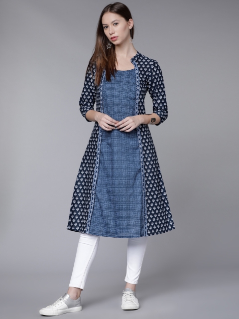 

Vishudh Women Navy Blue Printed A-Line Kurta