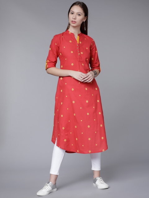 

Vishudh Women Red Yarn Dyed Straight Kurta