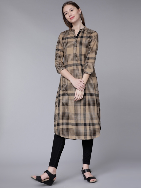 

Vishudh Women Brown Checked Straight Kurta
