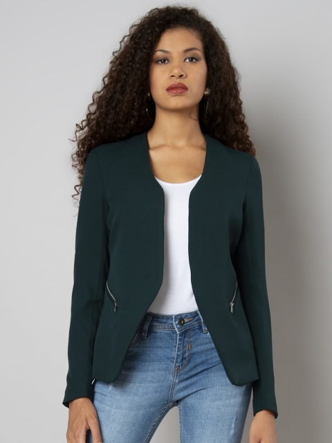 

FabAlley Women Green Solid Tailored Jacket