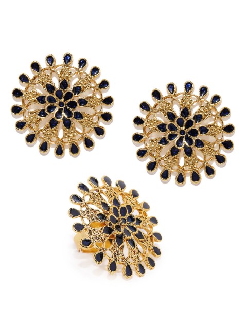

Zaveri Pearls Gold Toned Traditional Earring & Adjustable Finger Ring Set