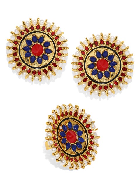 

Zaveri Pearls Set of Gold Tone Traditional Earring & Adjustable Finger Ring Set