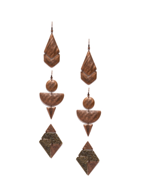 

Zaveri Pearls Pack of 3 Geometric Drop Earrings, Bronze