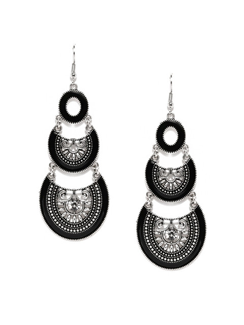 

Zaveri Pearls Silver-Toned & Black Contemporary Drop Earrings