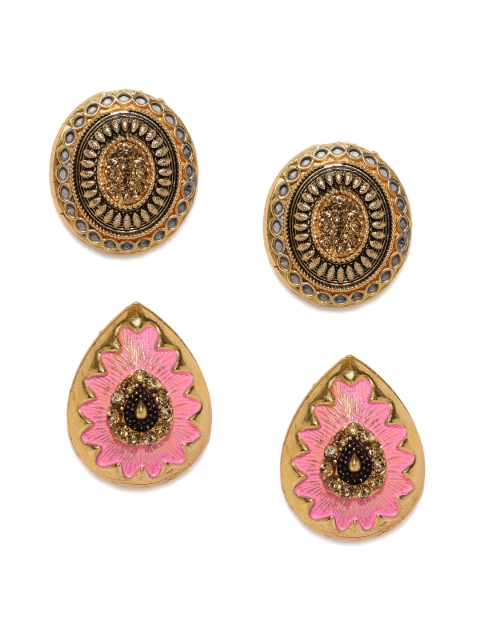 

Zaveri Pearls Set of 2 Antique Enamelling Stud Earrings, Gold