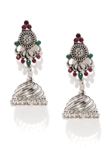 

Zaveri Pearls Oxidised Silver-Toned Dome-Shaped Jhumkas