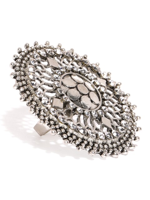 

Zaveri Pearls Women Silver Tone Oxidized Stone Studded Antique Finger Ring
