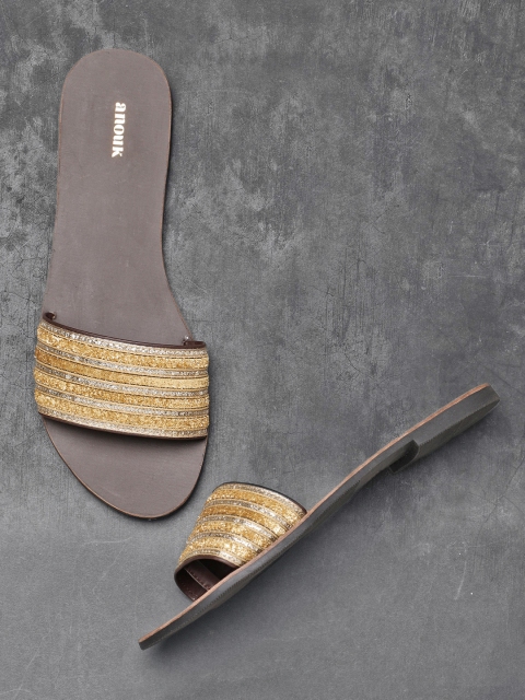 

Anouk Women Gold-Toned Embellished Open Toe Flats