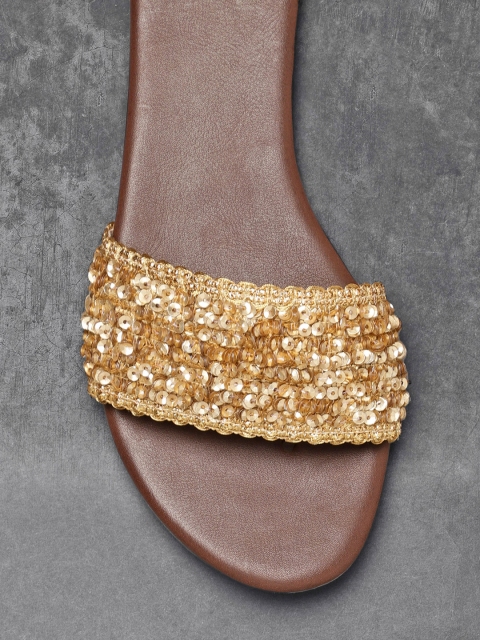 

Anouk Women Gold-Toned Embellished Open Toe Flats