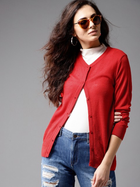 

Moda Rapido Women Red Solid Cardigan