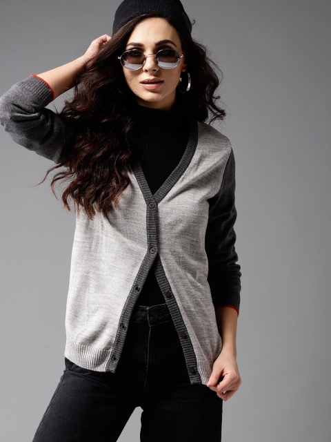 

Moda Rapido Women Grey Melange Solid Cardigan