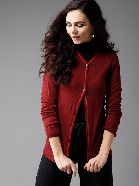 

Moda Rapido Women Maroon Solid Cardigan