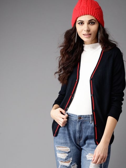 

Moda Rapido Women Navy Blue Solid Cardigan