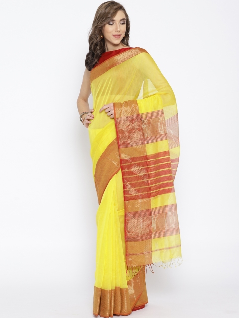 

lal10 Yellow Solid Handloom Maheshwari Saree