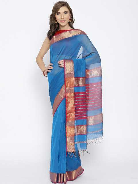 

lal10 Blue & Magenta Solid Maheshwari Saree