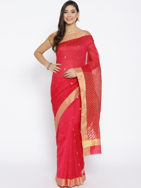 

lal10 Pink Zari Woven Design Handwoven Chanderi Saree