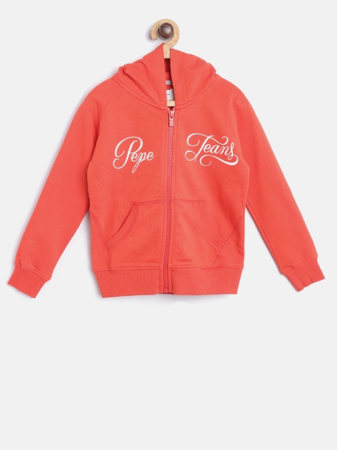 

Pepe Jeans Girls Rust Orange Printed Hooded Sweatshirt