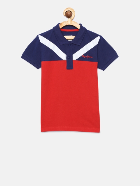 

Pepe Jeans Boys Navy Blue & Red Colourblocked Polo Collar T-shirt