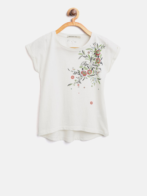 

Pepe Jeans Girls Off-White Floral Print High-Low Top