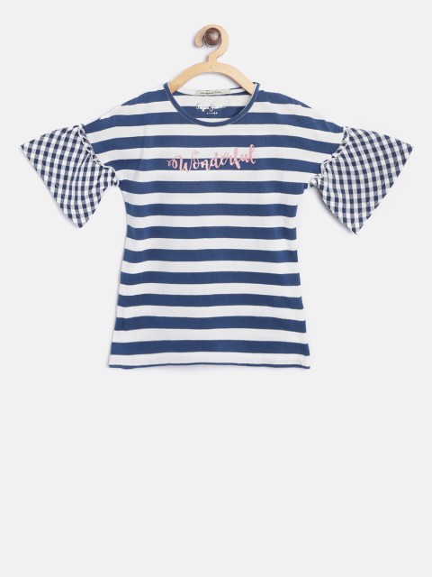 

Pepe Jeans Girls Navy Blue & White Striped Pure Cotton Top
