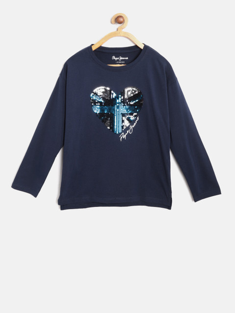 

Pepe Jeans Girls Navy Blue Sequinned Round Neck T-shirt
