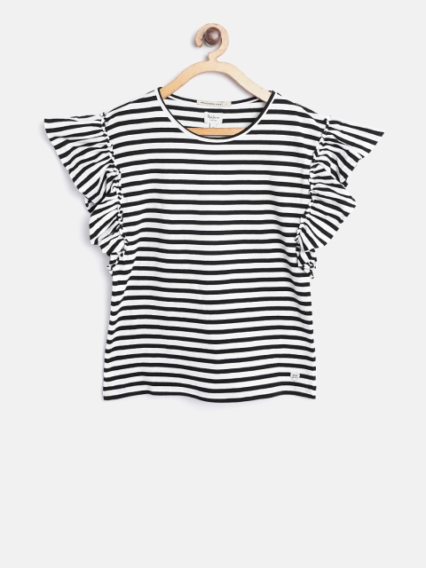 

Pepe Jeans Girls Black & White Striped Pure Cotton Top