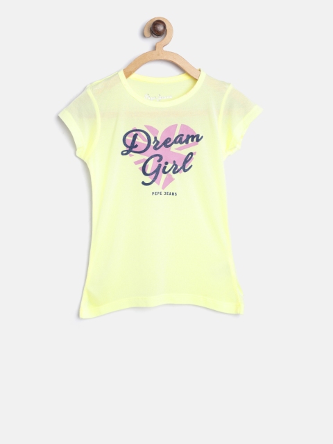 

Pepe Jeans Girls Yellow Printed Round Neck T-shirt